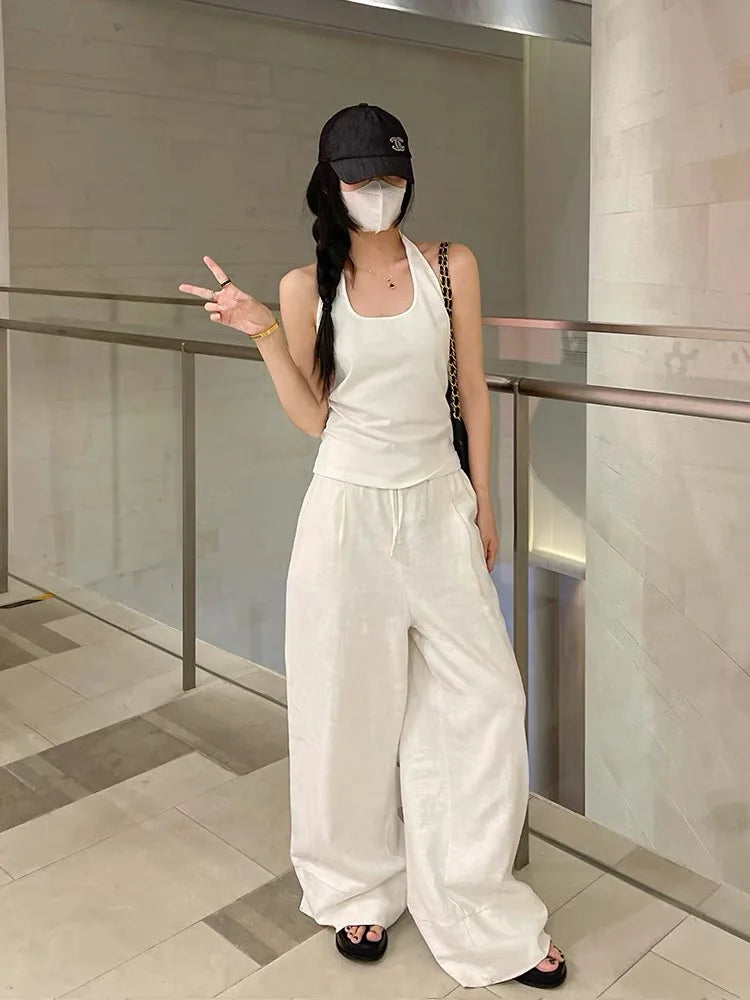 Wide Leg White Linen Pants Woman