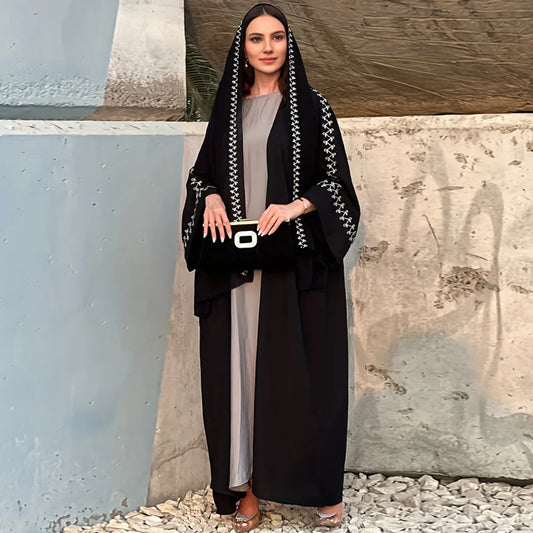 Fashion Buckles Embroidered Abaya Hijab Dress